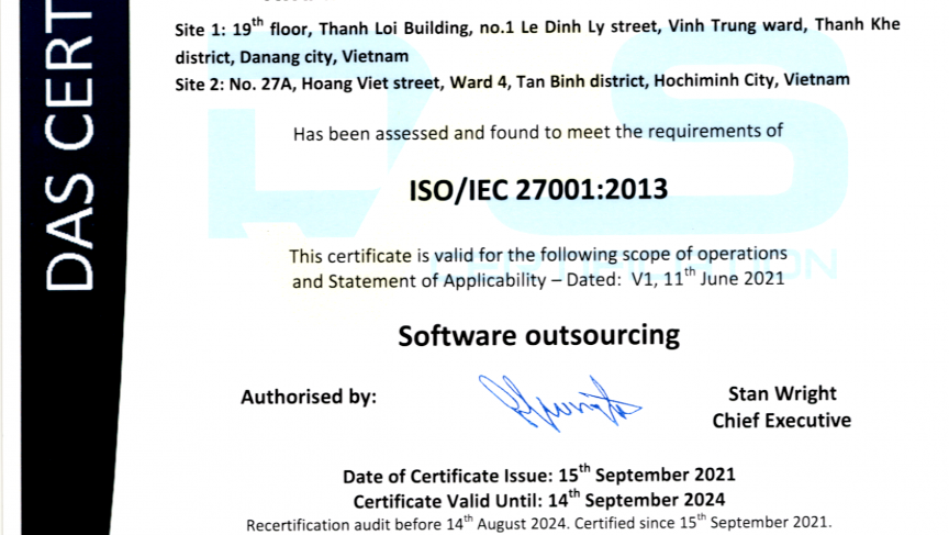 Chứng chỉ ISO/IEC 27001:2013